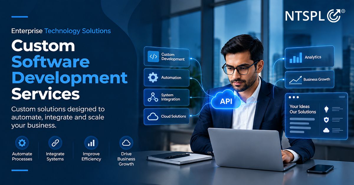 Custom software development platform connecting business workflows, enterprise systems, cloud services and data.